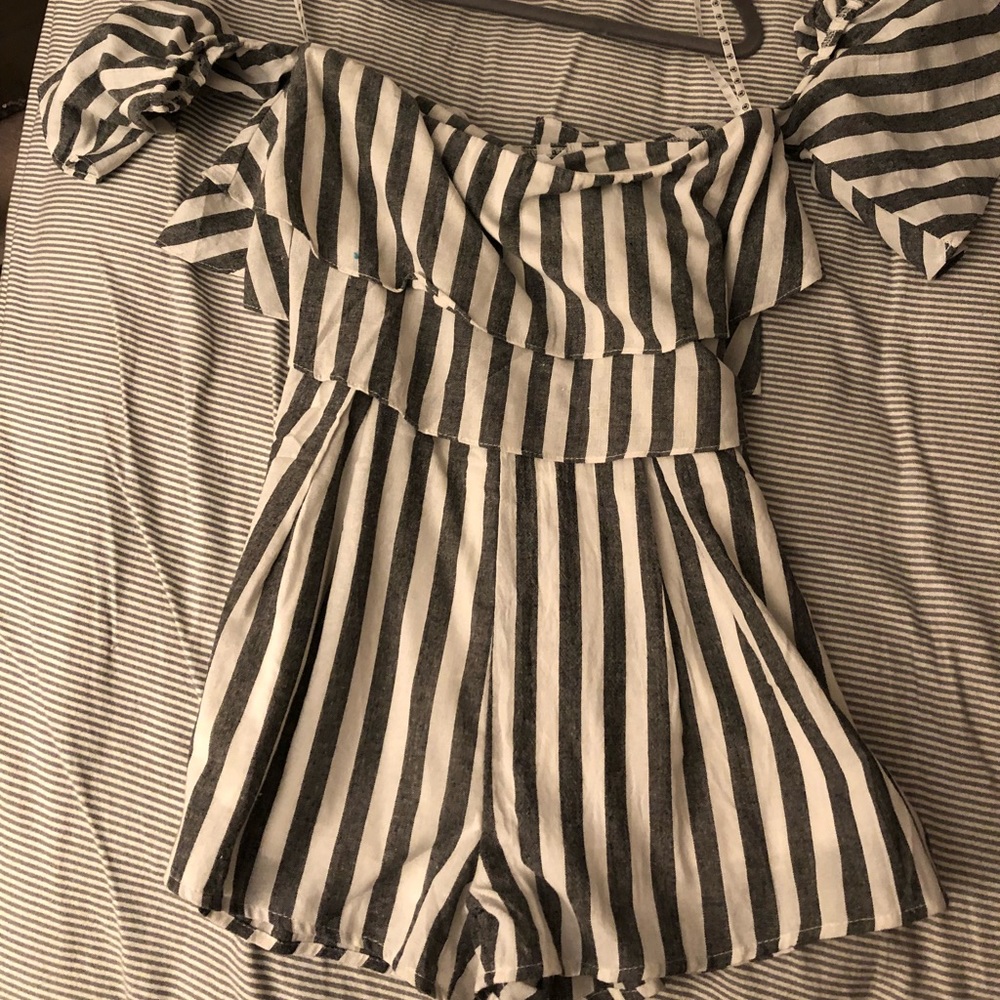 striped ruffle romper missguided